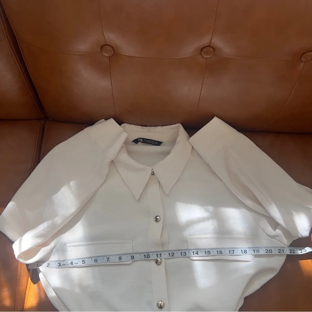 ZARA Women’s XL Gold Button Utility Belted Shirt Dress Ivory Cream Butter White - Picture 11 of 13